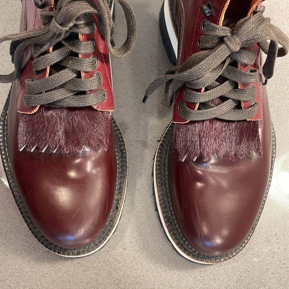 DSQUARED2 Red Oxblood Lace Up Chunky Vibram Lug Sole Calf Hair & Leather boots - Picture 8 of 17
